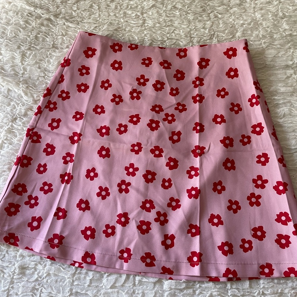 Pink and red floral skirt